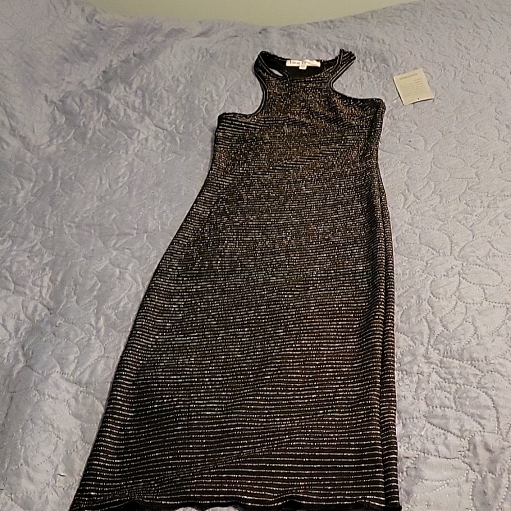 Bodycon black and silver stretch racerback dress